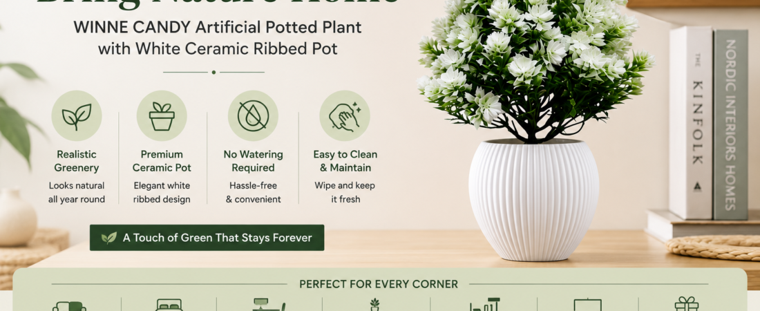 WINNE CANDY Artificial Potted Plant with White Ceramic Pot | Elegant Home Decor