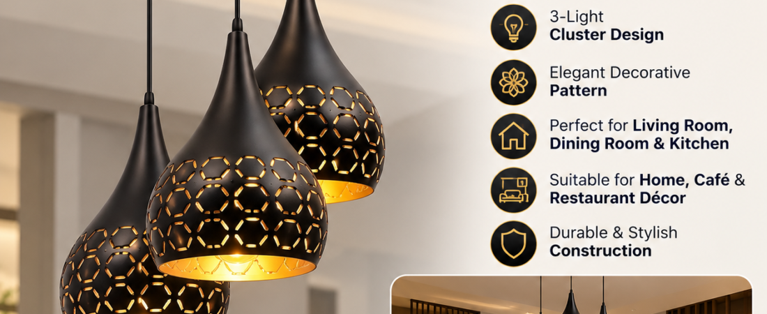 Modern 3-Light Black Aluminium Pendant Ceiling Lamp for Living Room, Dining & Home Decor