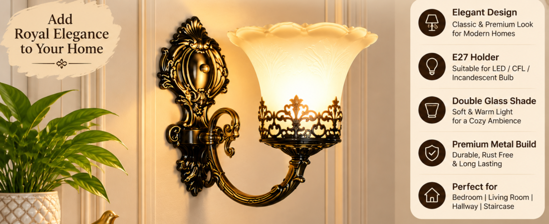 Elegant Decorative Gold Wall Sconce Light – Vintage Double Glass Shade for Stylish Home Décor
