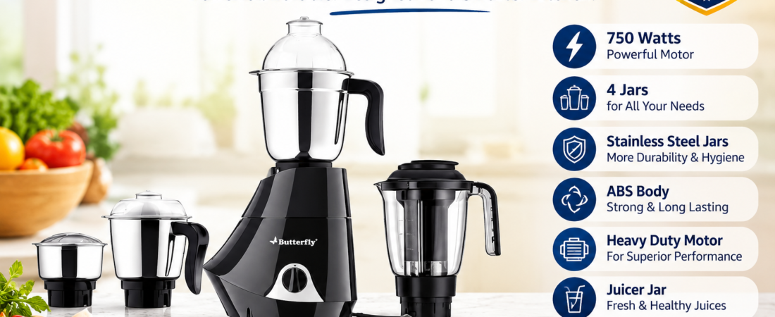 Butterfly Smart 750W Mixer Grinder – 4 Jars with Juicer Jar