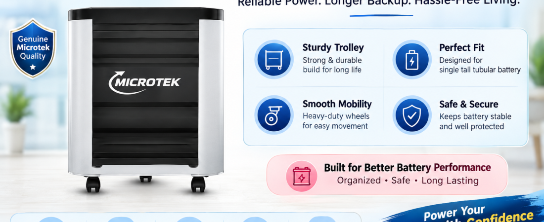 Microtek Trolley for Single Tall Tubular Battery – Strong, Durable & Easy to Move