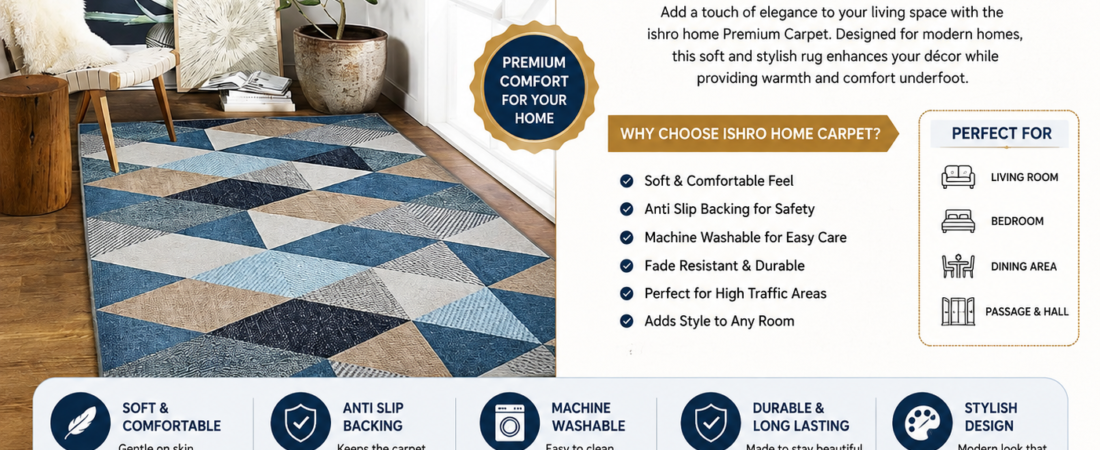 ISHRO HOME Premium Geometric Carpet for Hall & Living Room | Stylish, Comfortable & Easy-Care Rug
