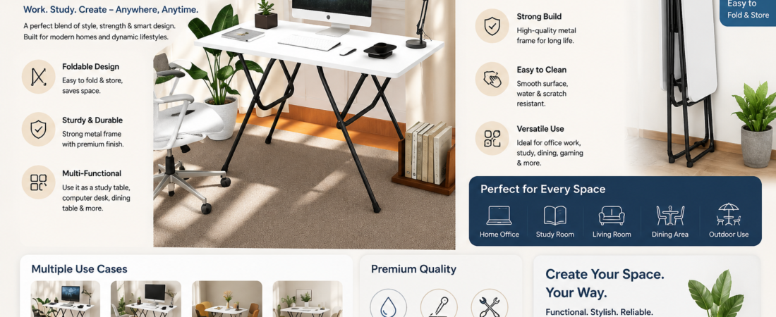 Multipurpose Foldable Study Table – Space-Saving Desk for Work, Study & Home