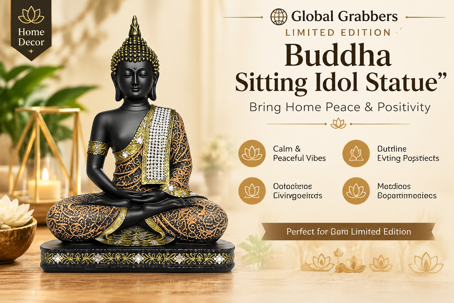 Premium Meditating Buddha Idol – Elegant Home Decor Showpiece for Peace & Positive Energy