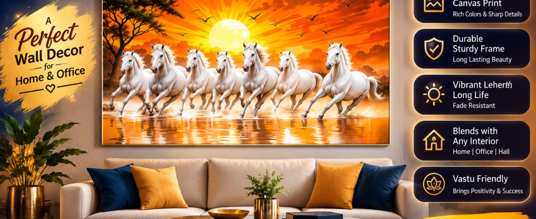 7 Horses Canvas Wall Art – Elegant Vastu-Inspired Home Decor for Living Room, Bedroom & Office