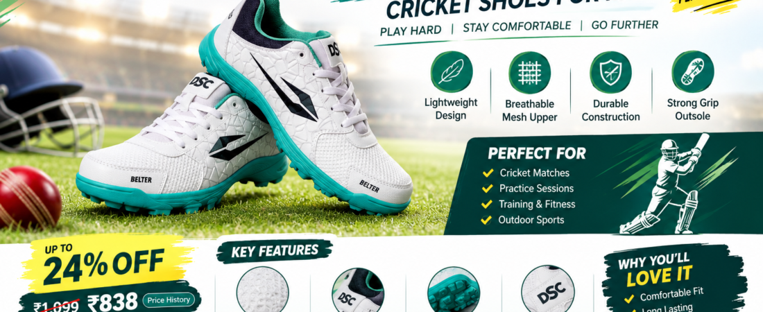 DSC Belter Cricket Shoes for Men – Lightweight & Comfortable Sports Footwear
