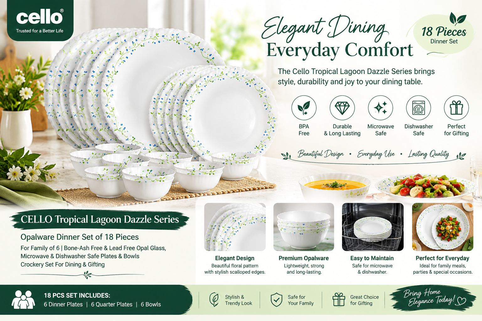 Elegant 18-Piece Opalware Dinner Set for Stylish Everyday Dining