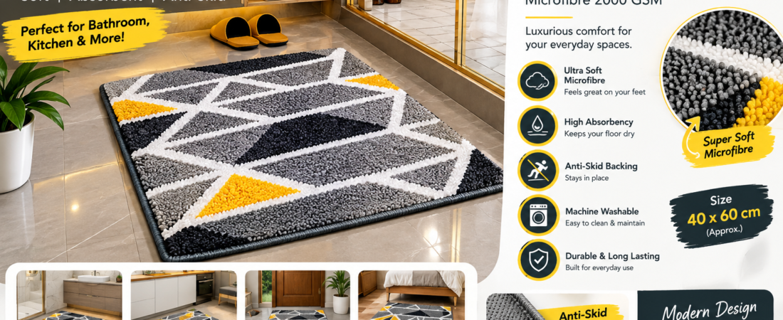 Super Soft Microfiber Bath Mat – Modern Geometric Design | 40 × 60 cm