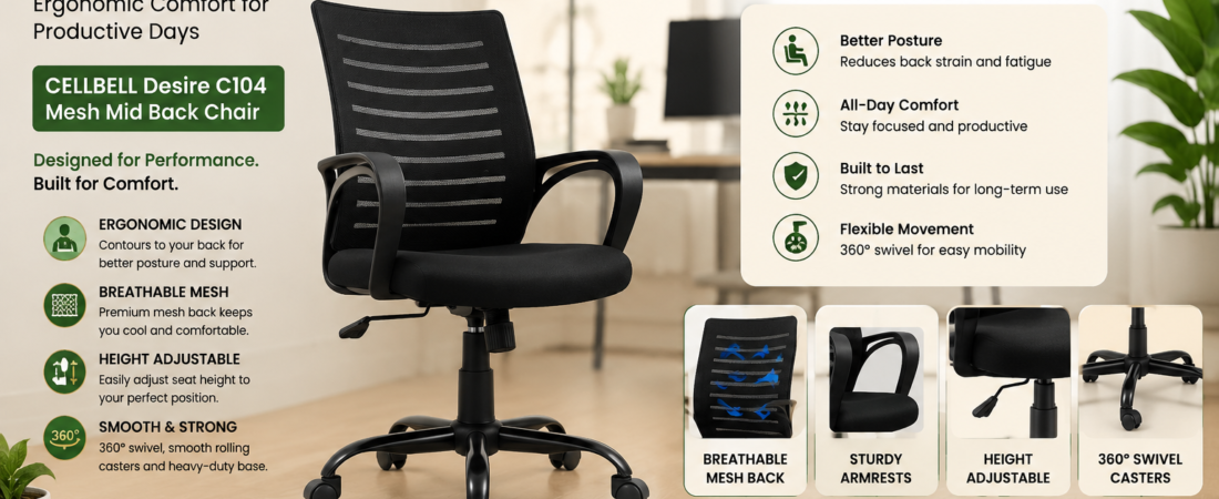 CELLBELL Desire C104 Mesh Mid-Back Office Chair – Ergonomic & Adjustable